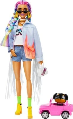 Barbie® Extra Puppe Mit Geflochtenem Regenbogen-Zopf, Inkl. Haustier