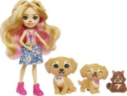 Enchantimals Familien-Spielset, Gerika Golden Retriever Puppe (ca. 15 Cm) Mit 3 Tierfiguren